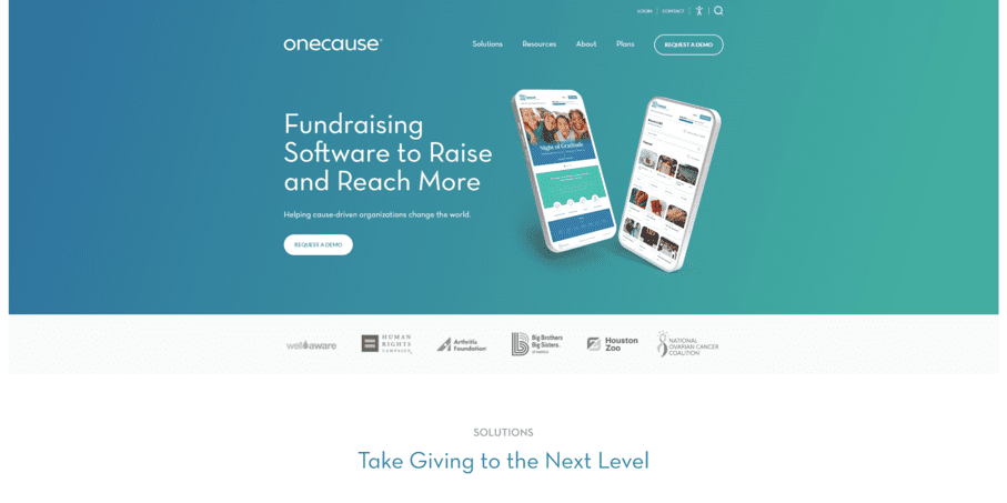 The website for OneCause, the top Blackbaud integration for silent auctions.