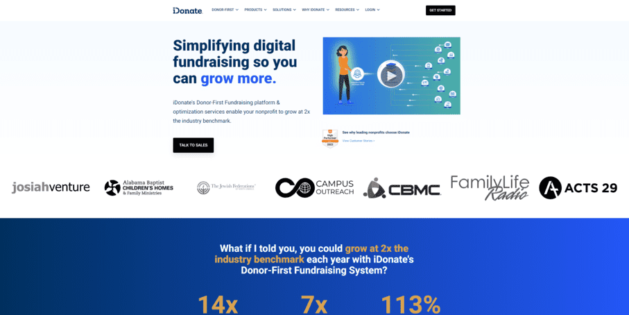 The website for iDonate, one of the best Blackbaud integrations.