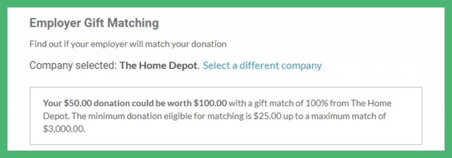 This screenshot depicts a potential message donors will receive when you use 360MatchPro to pursue Canada matching gifts through Raisin. 