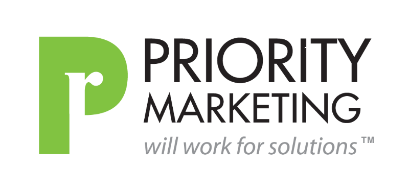 This image of Priority Marketing’s logo highlights their workplace giving strategies, which include in-kind donations.
