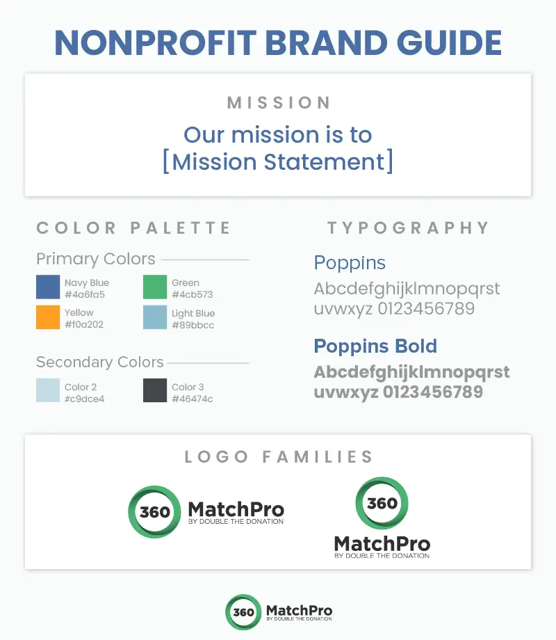 An example of a brand style guide, which can be created with the right nonprofit marketing tools.