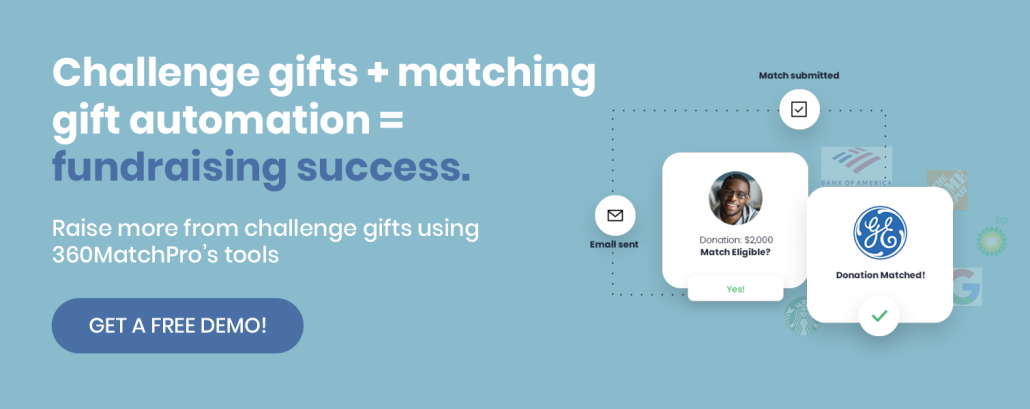 Click through to learn how 360MatchPro’s matching gift automation tools can help you raise more from challenge gifts and reach your fundraising goals.
