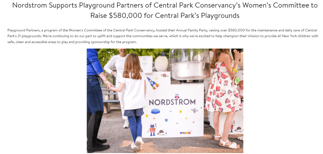 This is a screenshot of a press release announcing Nordstrom’s corporate sponsorship of a local nonprofit’s event.