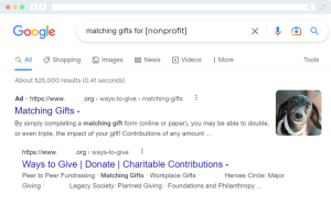 Screenshot of how to use the Google Ad Grant to market matching gifts