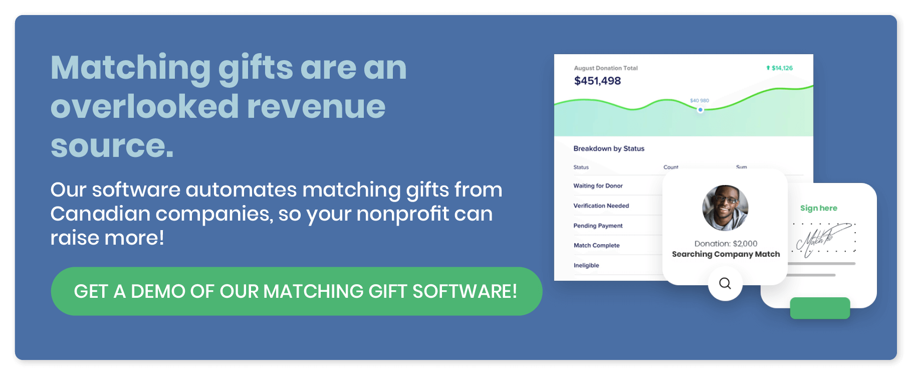 Click here to get a demo and see how our tools help secure matching gifts for Canadian nonprofits.