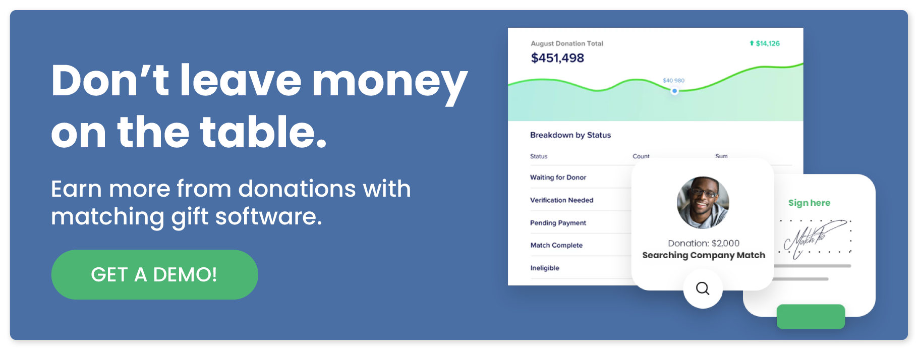 Don't leave money on the table. Earn more from donations with matching gift software. Get a demo.