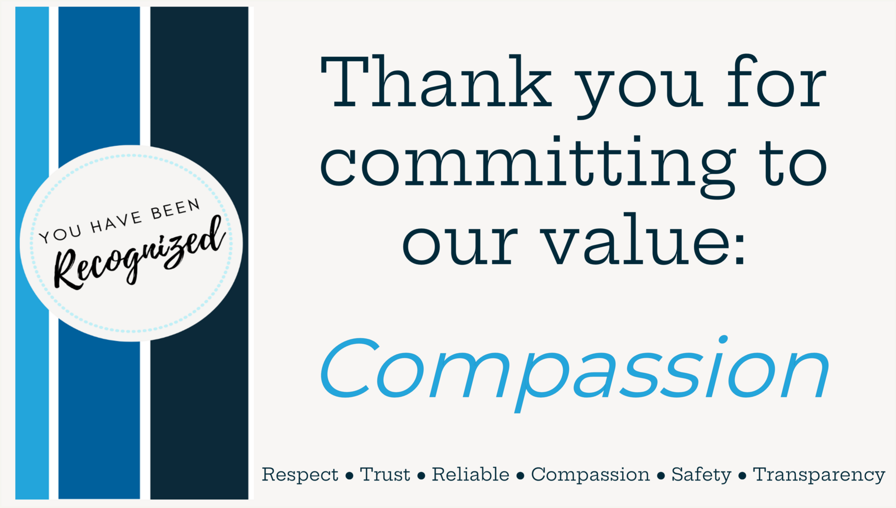 An eCard recognizing an employee for the value of compassion. 