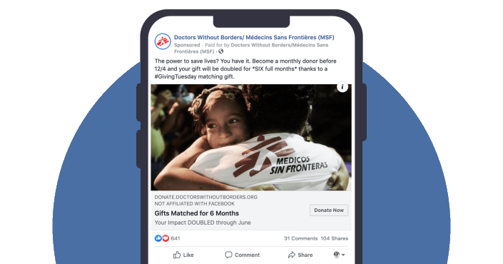 A Facebook Ad from Doctors Without Borders, showing how this paid nonprofit marketing platform can drive fundraising results.