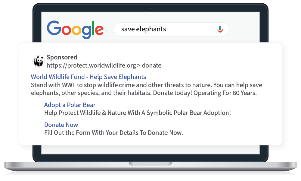 A Google Ad by the World Wildlife Fund that shows why how impactful this nonprofit marketing software can be for promoting relevant campaigns.