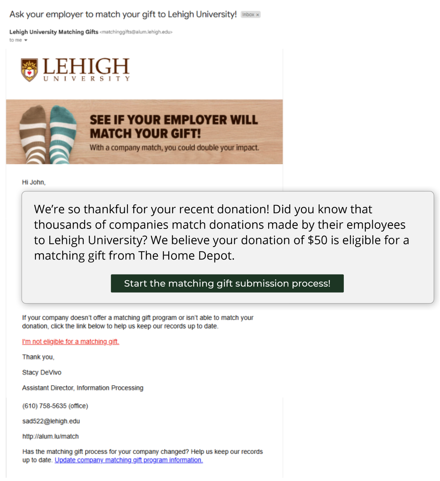 Donation match best practices include follow-up emails.