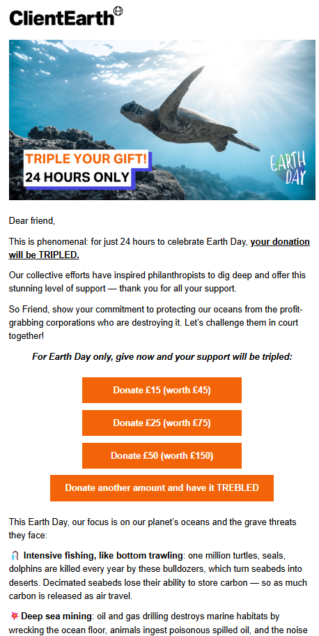 Client Earth offers successful matching challenge examples.