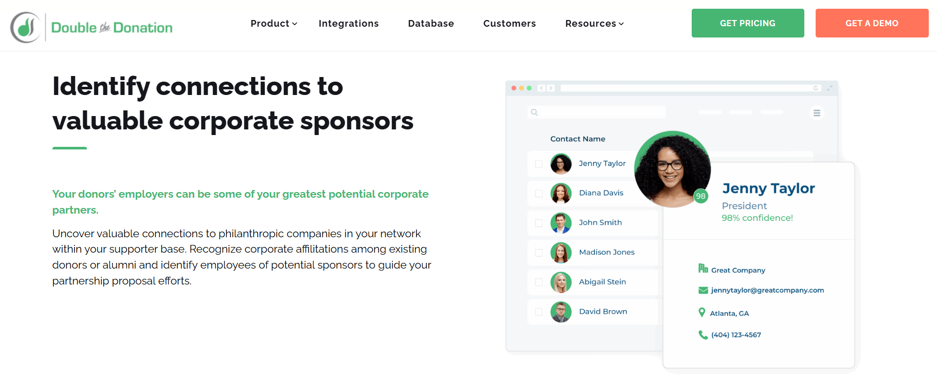 Maximize prospect research with Double the Donation's employer append services.