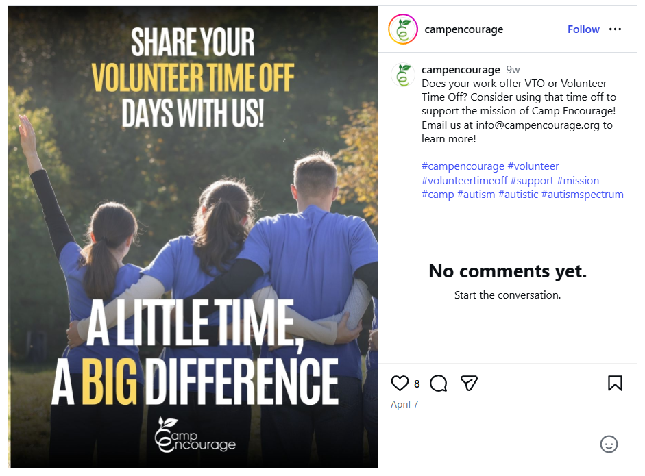 How Camp Encourage is recruiting corporate volunteers by highlighting volunteer time off programs